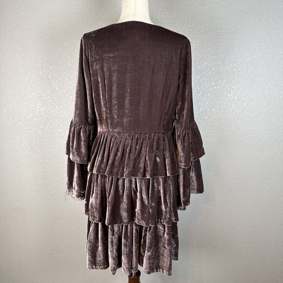 Banana Republic Olivia Palermo Womens Tiered Ruffle Velvet Dress Size 14 Brown - Picture 5 of 8